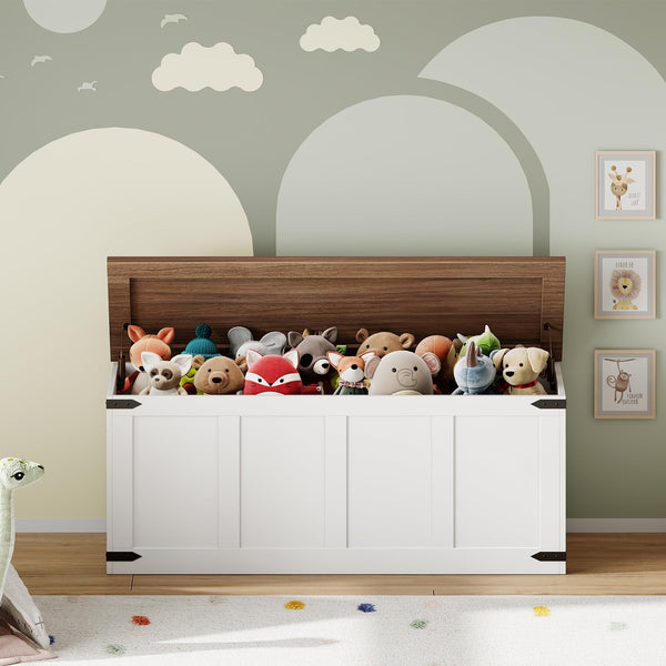 Storage Bench with Toy Box & Safety Hinges – Farmhouse Wooden Chest