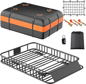Rooftop Cargo Basket with Waterproof Bag – 250 lb Heavy-Duty Steel Roof Rack