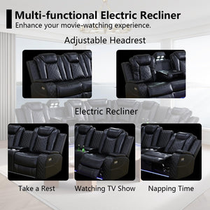 Black Leather Power Reclining Sectional Sofa