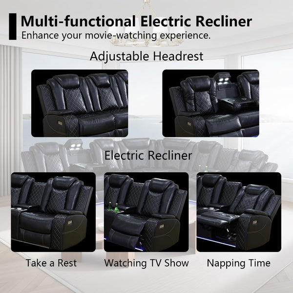 Black Leather Power Reclining Sectional Sofa