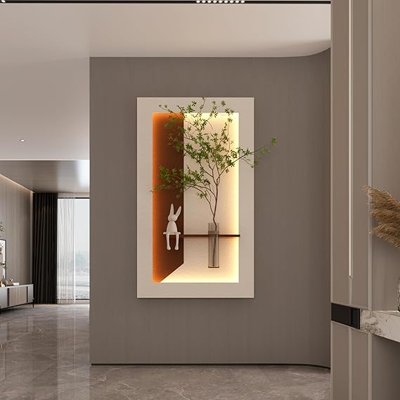 3D LED Wall Decor Sculpture with Artificial Plants & Rabbit Statue