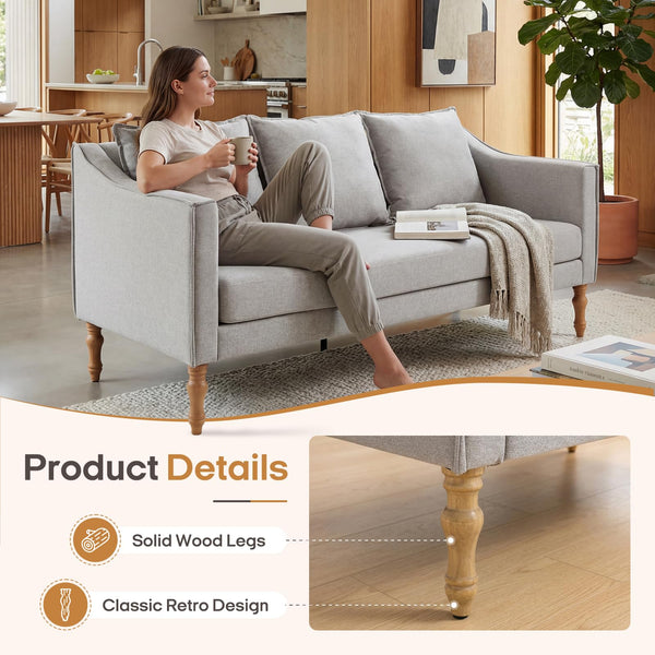 Farmhouse Loveseat Sofa – 63" Linen Grey