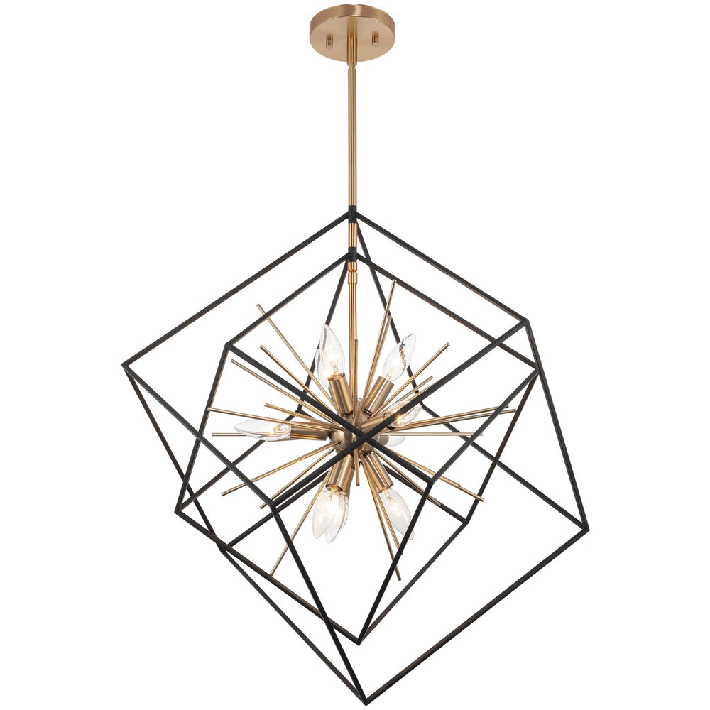 9-Light Modern Geometric Chandelier – Black & Cool Brass