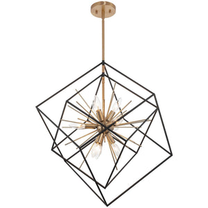 9-Light Modern Geometric Chandelier – Black & Cool Brass