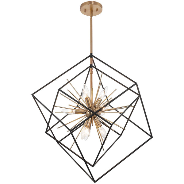 9-Light Modern Geometric Chandelier – Black & Cool Brass