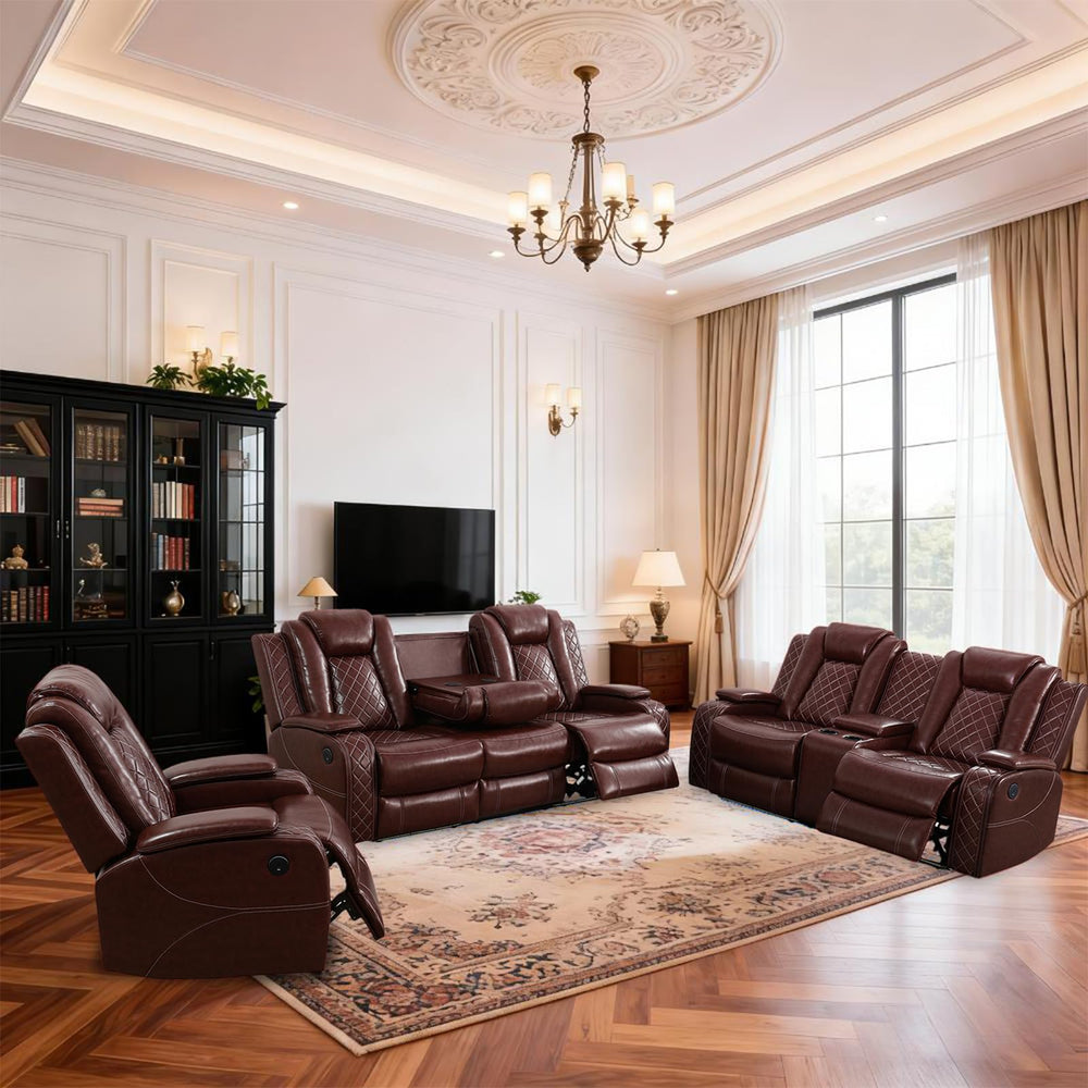 Power Reclining Sectional Sofa Set with USB Charging