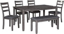 6-Piece Dining Table Set with Bench and 4 Chairs