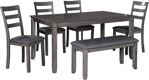 6-Piece Dining Table Set with Bench and 4 Chairs