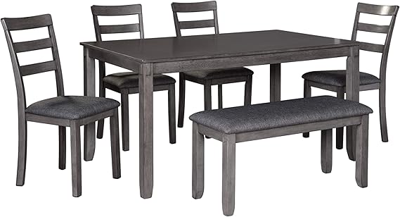 6-Piece Dining Table Set with Bench and 4 Chairs
