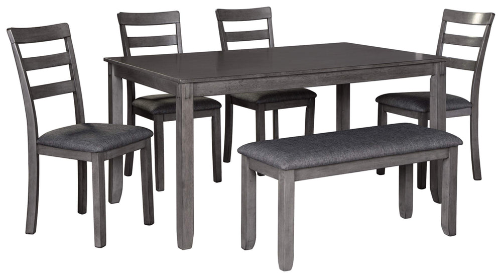 6-Piece Dining Table Set with Bench and Ladderback Chairs