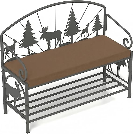 Entryway Shoe Bench with Padded Cushion Metal Frame