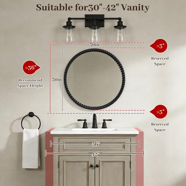 30" Round Wall Mirror with Rope Frame – Black