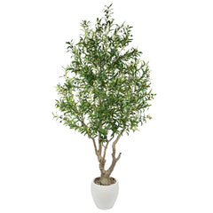 7.9 ft Artificial Olive Tree with White Planter