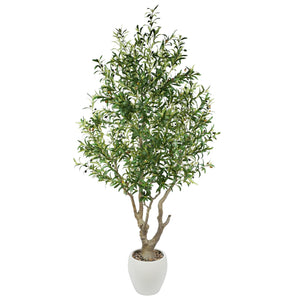 7.9 ft Artificial Olive Tree with White Planter
