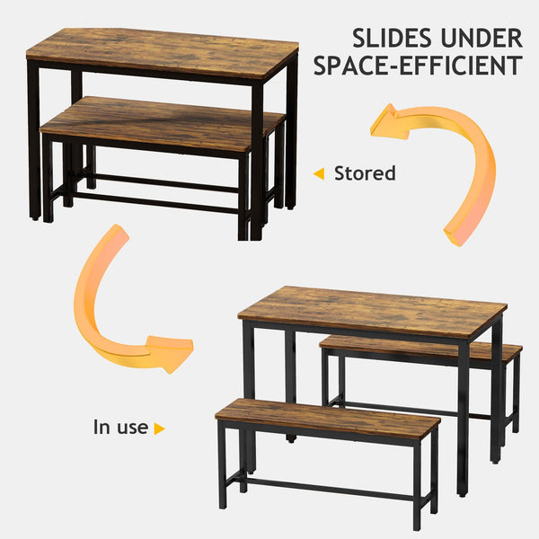 43-Inch Dining Table Set with 2 Benches – Space-Saving Kitchen Dining Set for 4