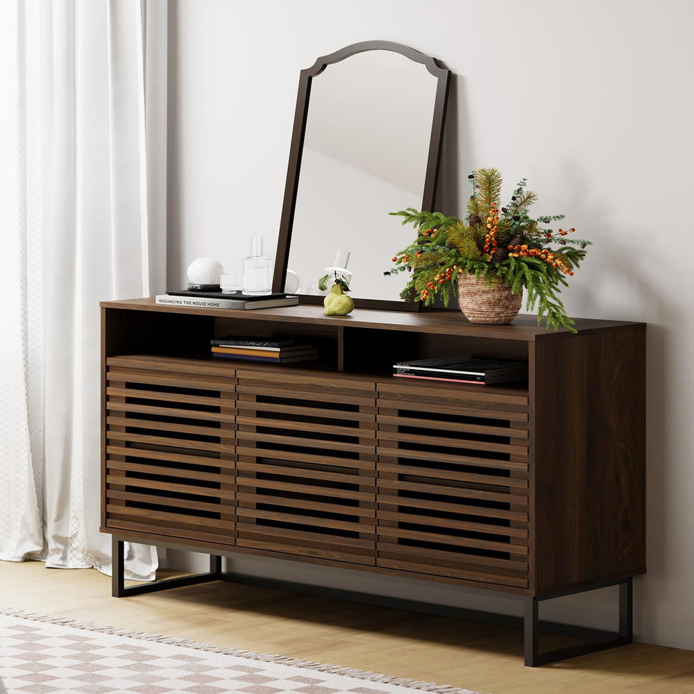 Buffet Sideboard Cabinet with Louvered Doors and Adjustable Shelves