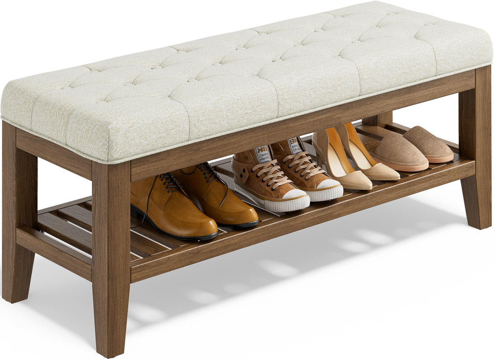 Upholstered Storage Bench with Shoe Shelf