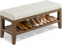 Upholstered Storage Bench with Shoe Shelf
