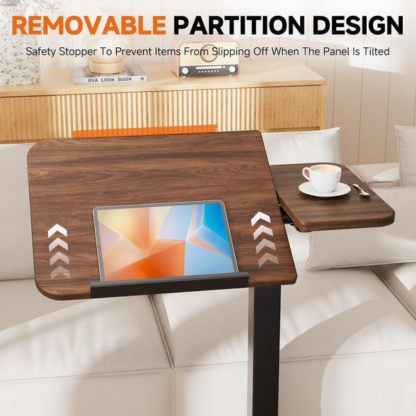 COMHOMA Tiltable Mobile Small Standing Desk, Pneumatic Adjustable Height Overbed Bedside Table with Wheels, Sit Stand Portable Rolling Laptop Desk Computer Workstations, Walnut