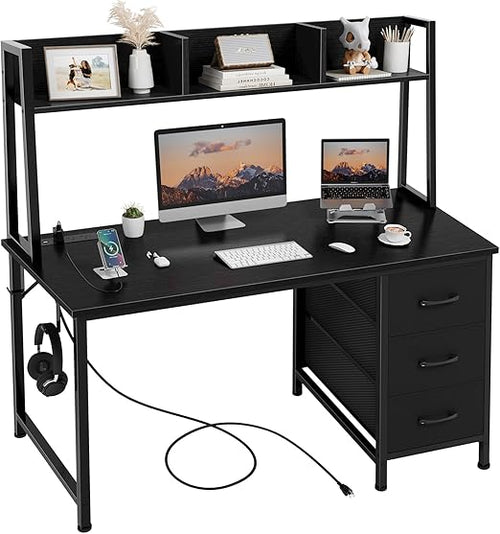 47-Inch Computer Desk with Hutch, Drawers & Power Outlets