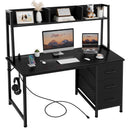 Computer Desk with Hutch & Drawers – 47 Inch, Power Outlets, 3 Storage Drawers