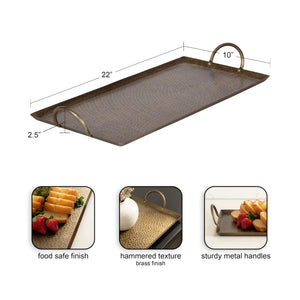 Hammered Rectangle Metal Decorative Tray with Handles