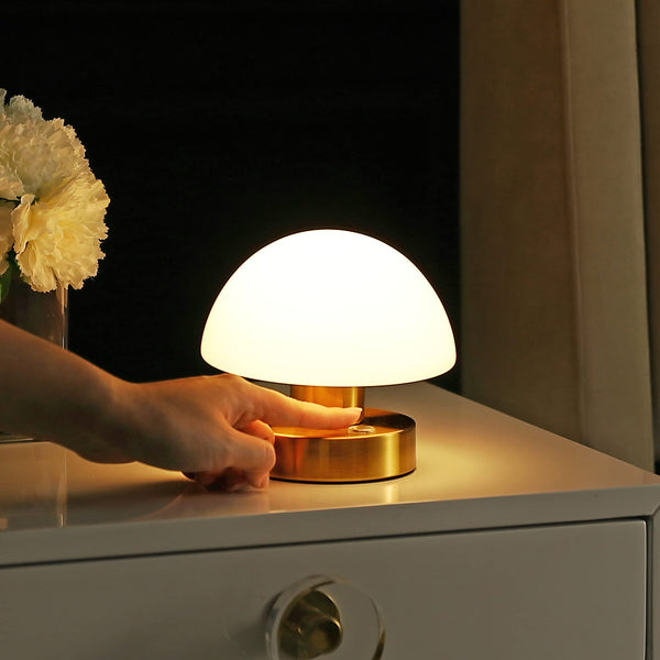 Rechargeable Portable LED Mushroom Table Lamp with Frosted Glass Shade