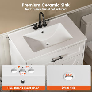 30-Inch Farmhouse Bathroom Vanity with Ceramic Sink