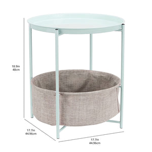 Round Metal End Table with Fabric Storage Bin