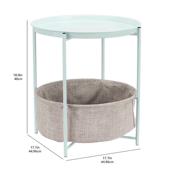 Round Metal End Table with Fabric Storage Bin