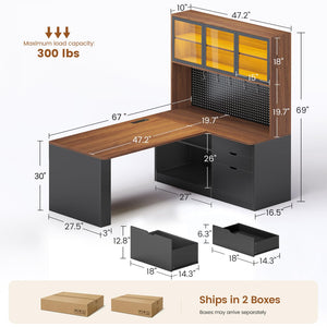 L-Shaped Gaming & Office Desk with Storage