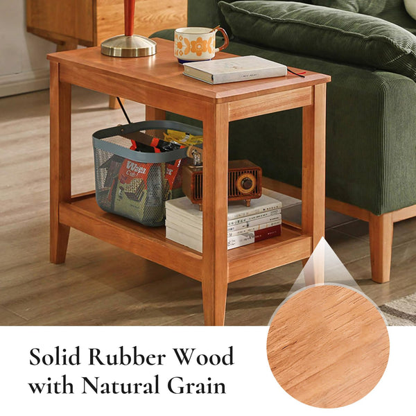 Solid Wood 2-Tier End Table with Storage Shelf