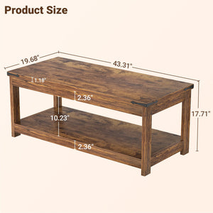 Farmhouse Coffee Table with Open Storage Shelf — 43" Rectangular