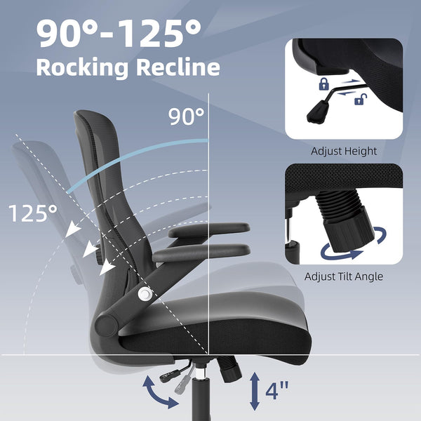 Ergonomic Office Chair with Lumbar Support, Mesh Back & PU Leather Seat