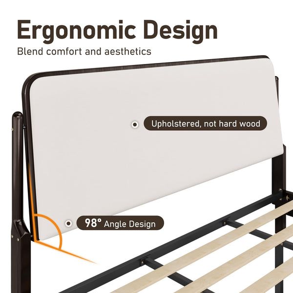 Queen Bed Frame with Upholstered Headboard