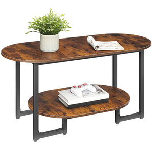 Oval Coffee Table with 2-Tier Open Storage Shelf