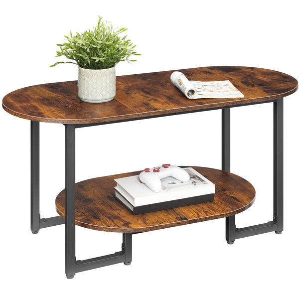 Oval Coffee Table with 2-Tier Open Storage Shelf