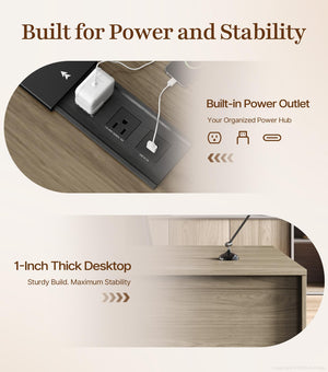 L-Shaped Executive Desk with Power Outlets & Storage