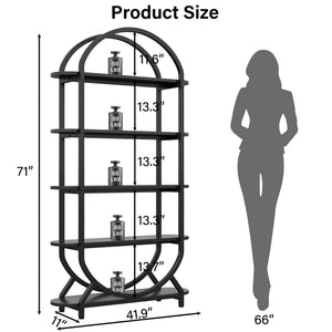 5-Tier Arched Bookshelf with Metal Frame
