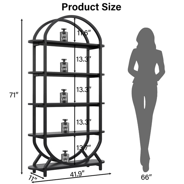 5-Tier Arched Bookshelf with Metal Frame