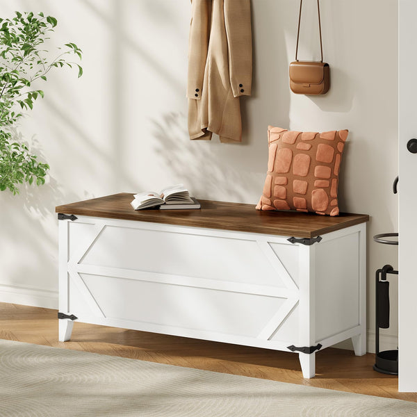 Storage Bench with Toy Box & Safety Hinges – Rustic White