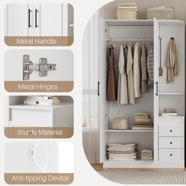 White Armoire Wardrobe Closet with Drawers & Doors