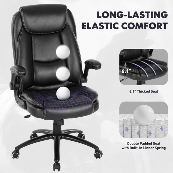 Ergonomic PU Leather Office Chair with Flip-Up Armrests