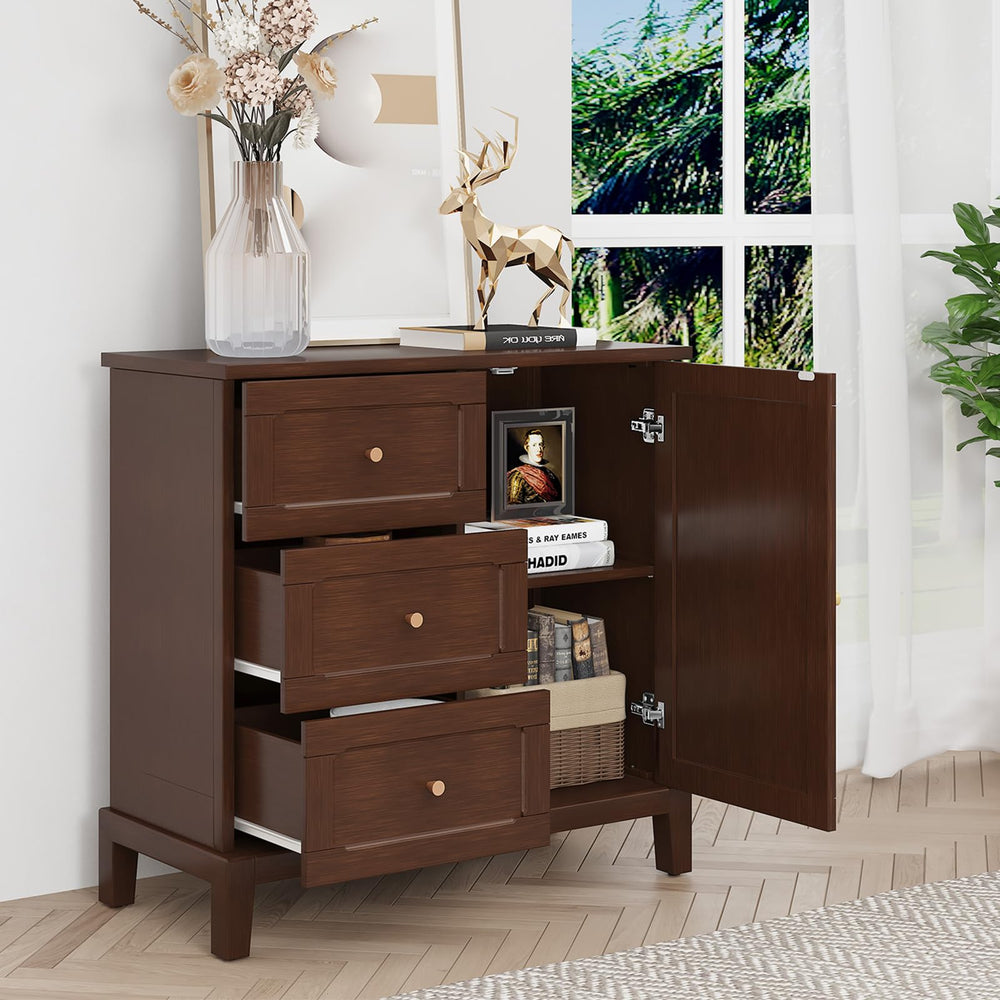 Accent Cabinet with 3 Drawers and Door – Wooden Sideboard with Shelves