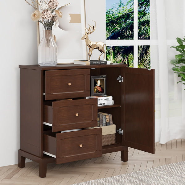 Accent Cabinet with 3 Drawers and Door – Wooden Sideboard with Shelves