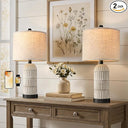 Farmhouse Bedside Table Lamps Set of 2 with USB Charging Ports