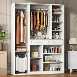 Wardrobe Closet with 2 Drawers, 10 Shelves & 2 Hanging Rods – 81" H