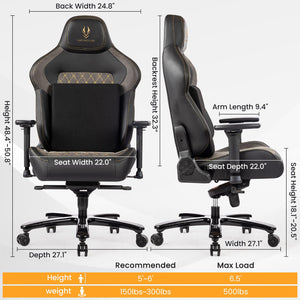 Big & Tall Gaming Chair 440LBS, Memory Foam, 4D Armrests, High-Back