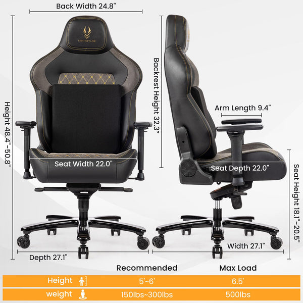 Big & Tall Gaming Chair 440LBS, Memory Foam, 4D Armrests, High-Back