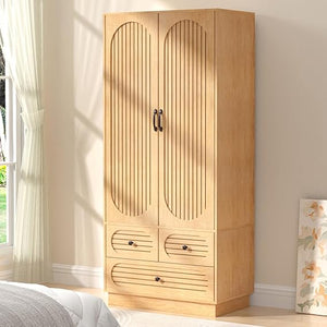 Armoire Wardrobe Closet with Drawers, Hanging Rod & Shelves